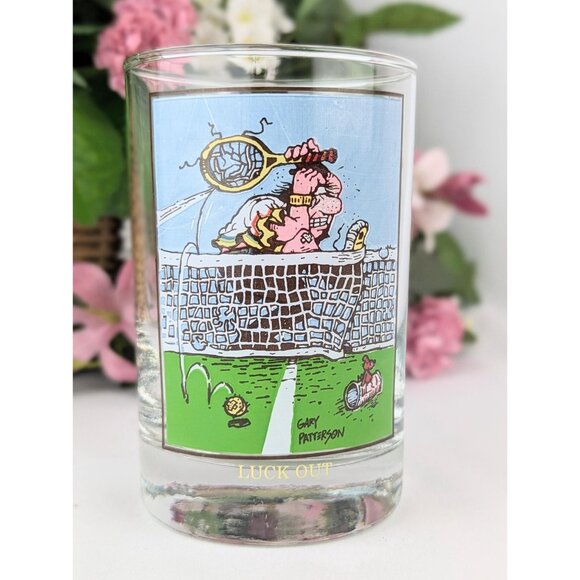 Vintage 1982 Gary Patterson Arby's Collector Tennis Glass | Tennis Humor Cartoon - Picture 2 of 7